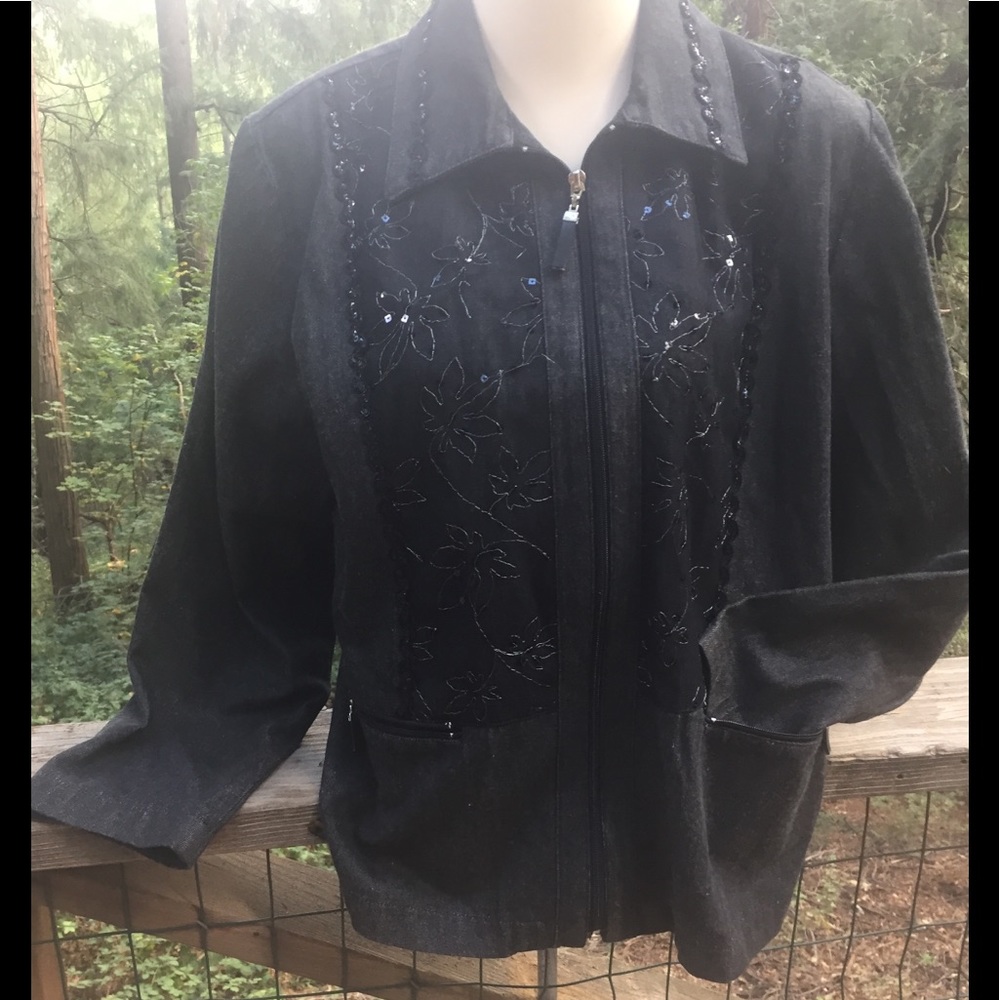 Saint Germain Paris embellished denim dark gray Oversized blazer